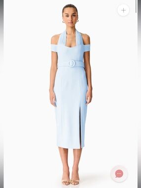 elliatt ruby blue off the shoulder halter neck belted fitted midi dress XXS NEW